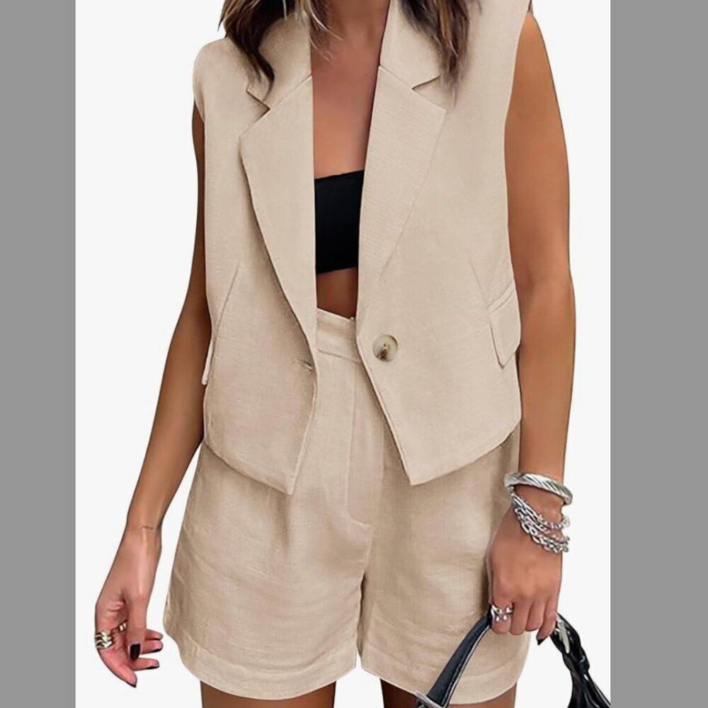 Two Piece Sets Crop Vest Blazer and High Waisted Shorts